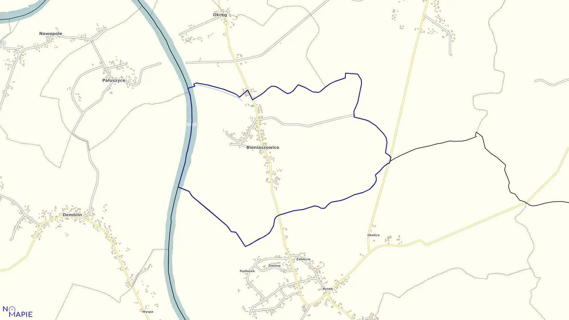 Mapa obrębu Bieniaszowice w gminie Gręboszów