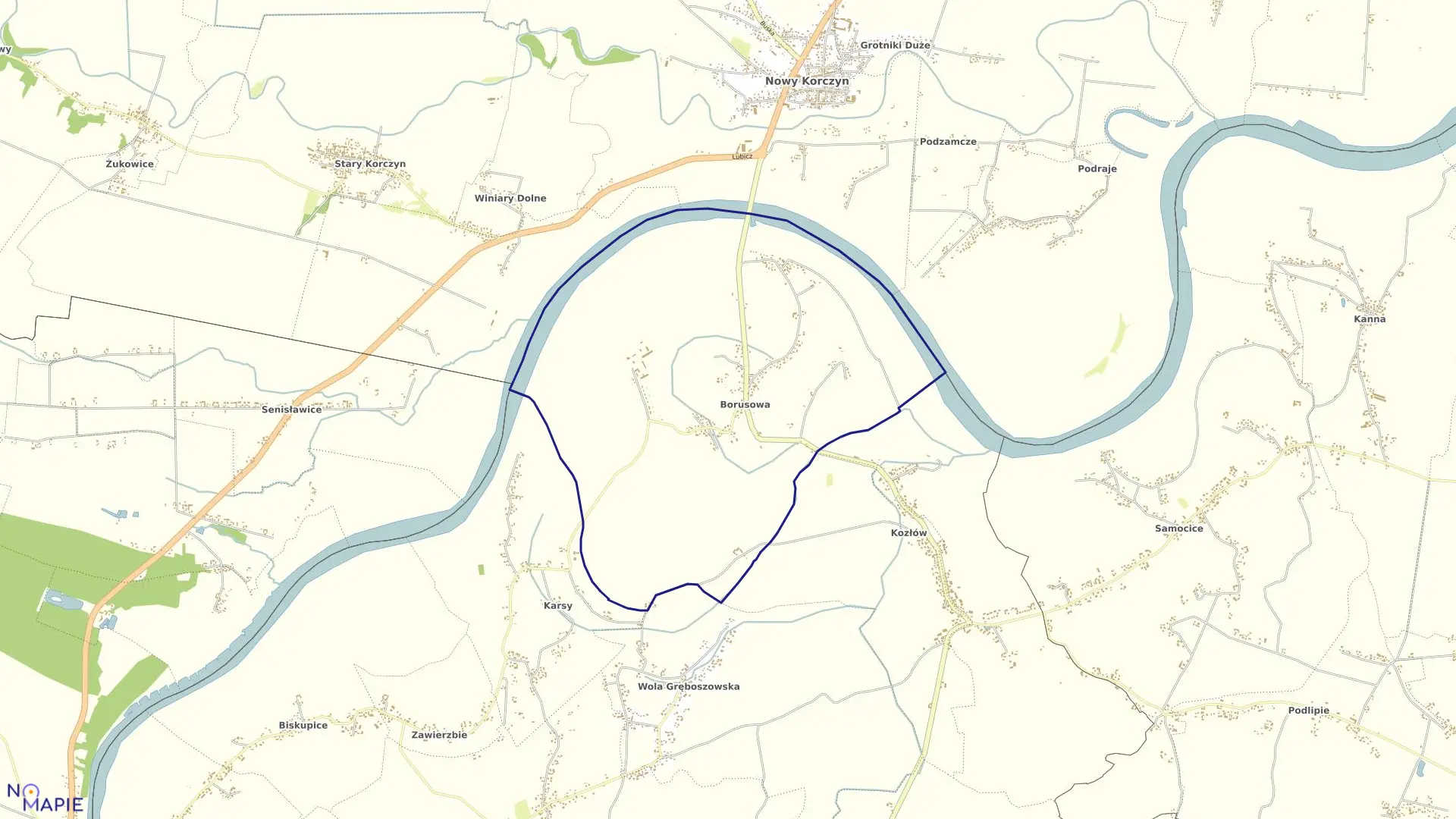 Mapa obrębu Borusowa w gminie Gręboszów