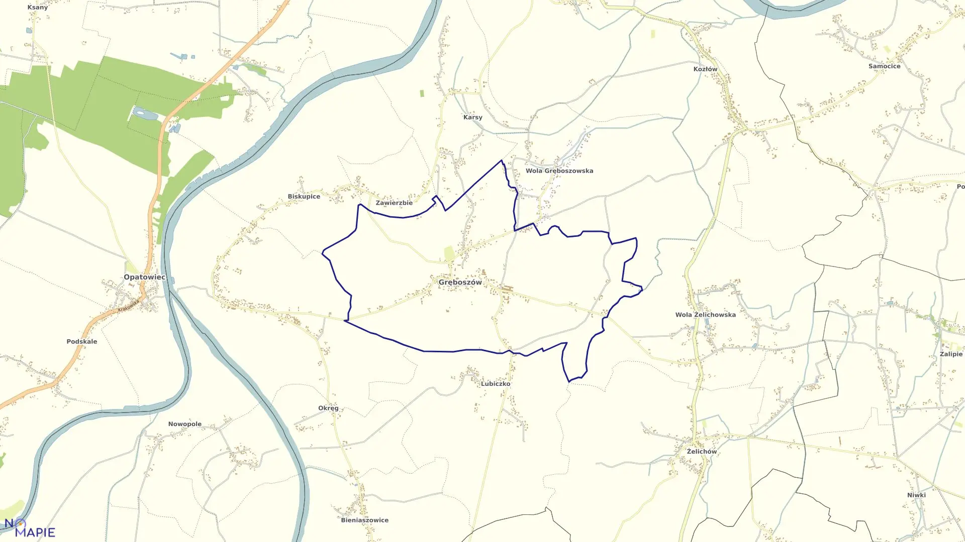 Mapa obrębu Gręboszów w gminie Gręboszów