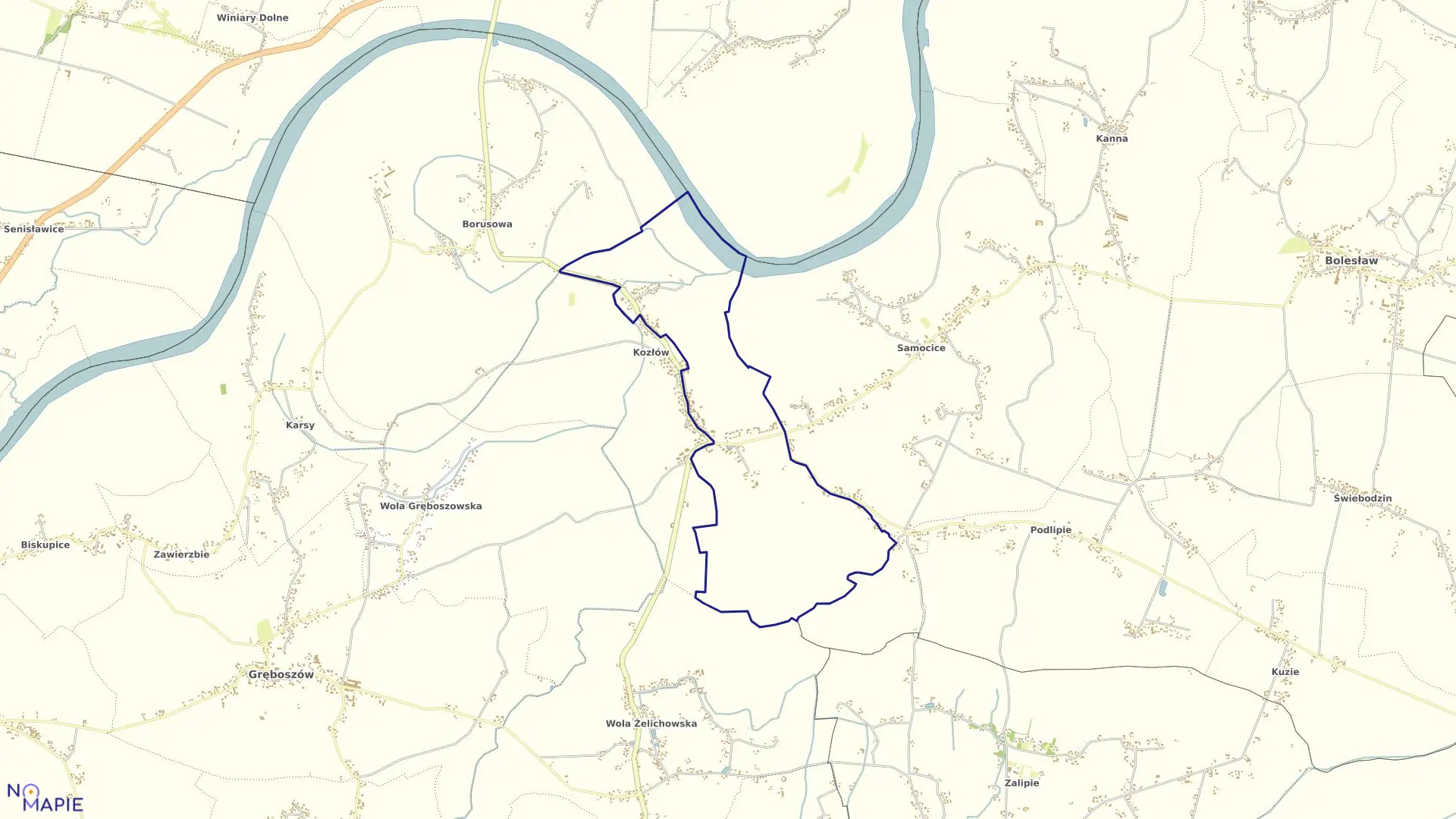 Mapa obrębu Hubenice w gminie Gręboszów