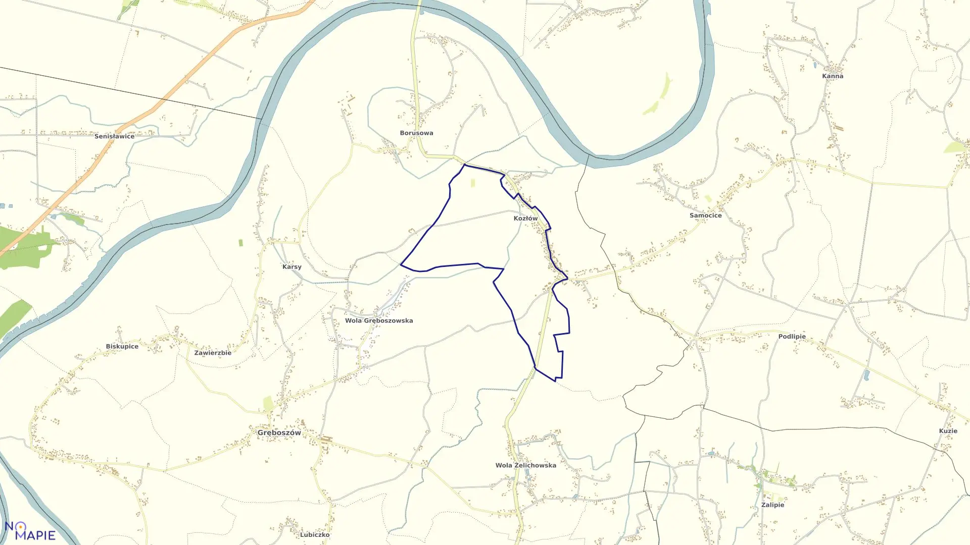 Mapa obrębu Kozłów w gminie Gręboszów