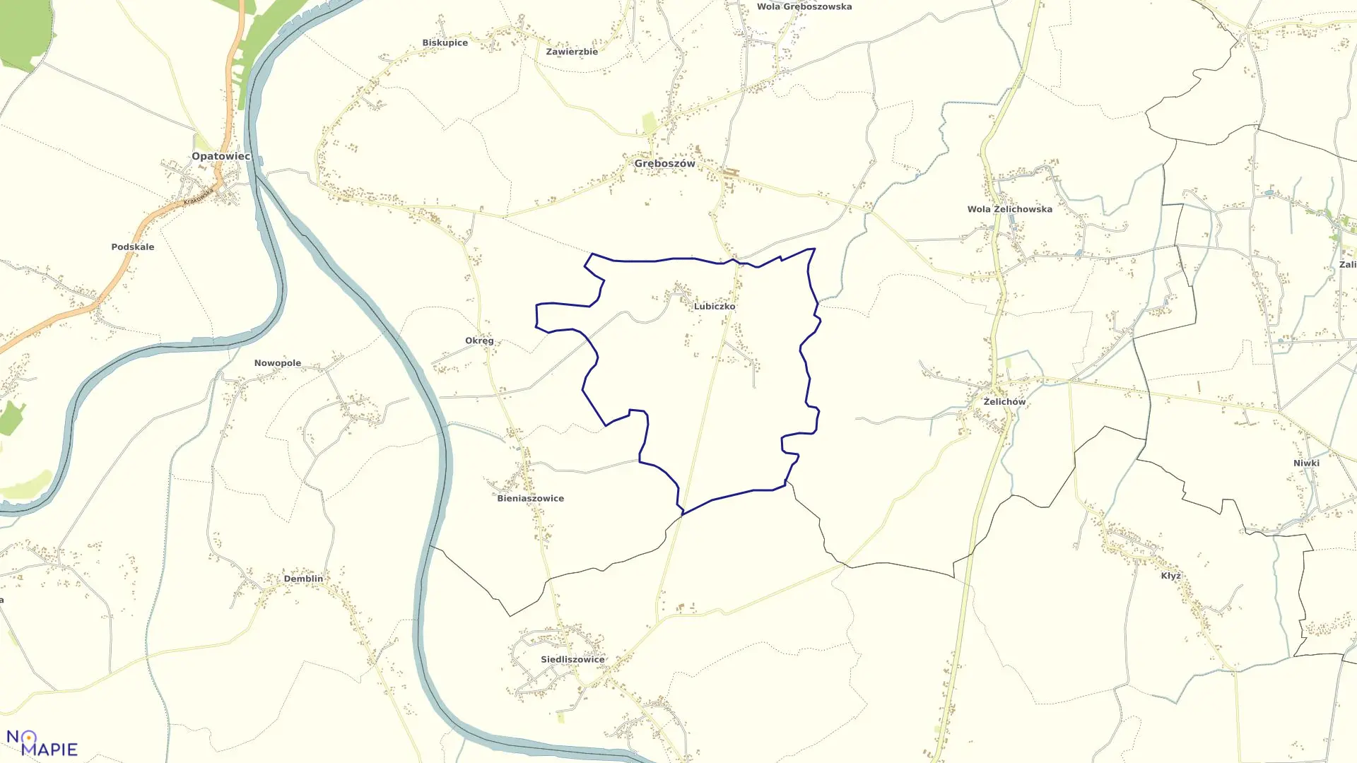 Mapa obrębu Lubiczko w gminie Gręboszów