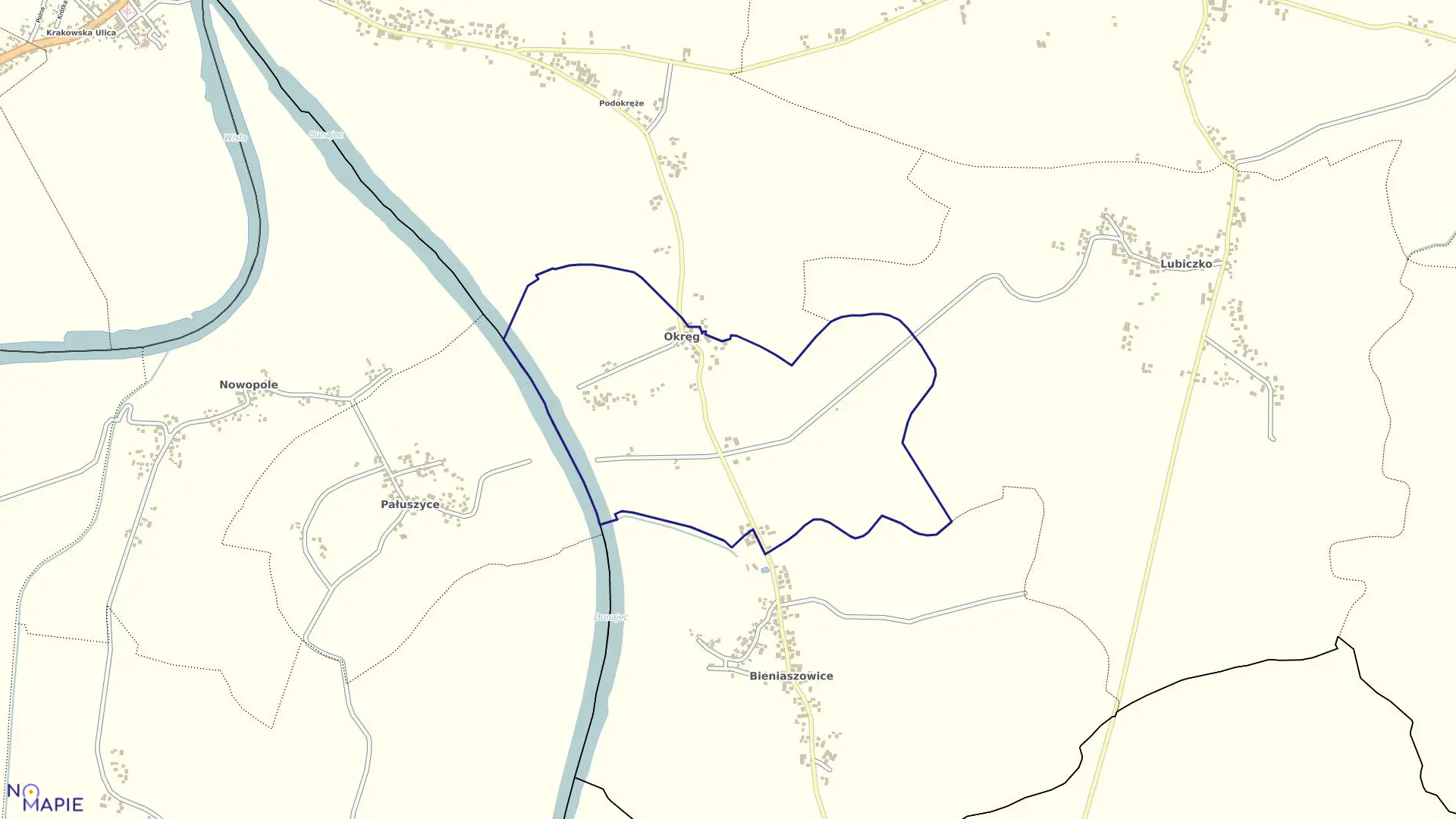 Mapa obrębu Okręg w gminie Gręboszów
