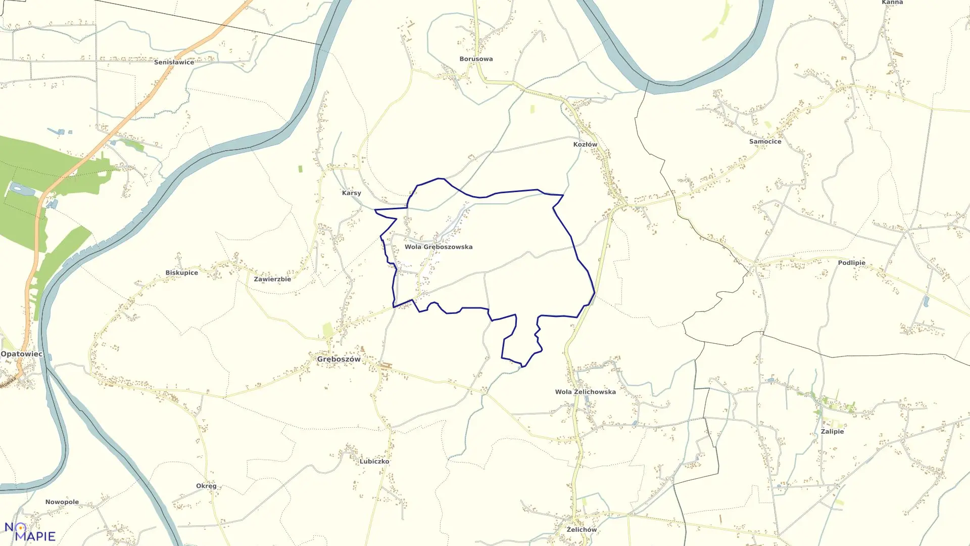 Mapa obrębu Wola Gręboszowska w gminie Gręboszów